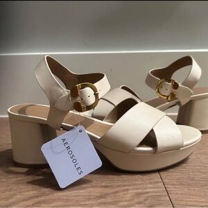 AEROSOLES Cream Platform Block Heel Sandals